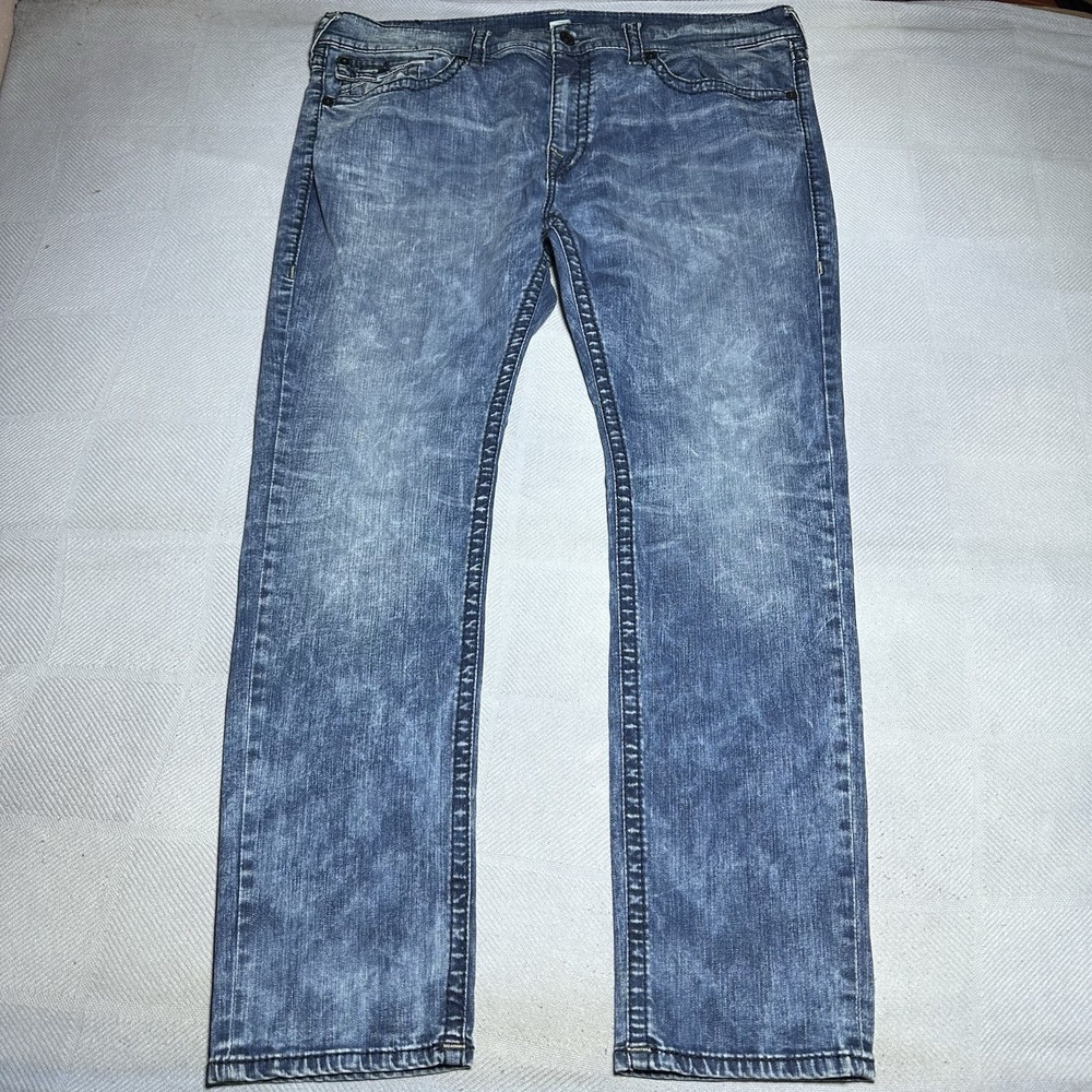 True Religion Rocco‎ Jeans Mens 42x32 Relaxed Skinny Flap Pockets Acid Wash